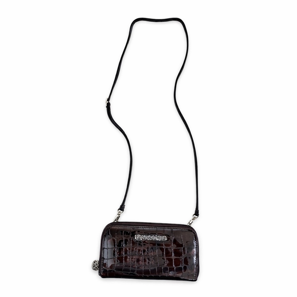 Brighton Brown Croc Embossed Leather Organizer Crossbody Wallet Purse